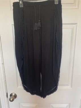Joe Fresh Black Drawstring Harem Pants Tassels Lace Trim Size Medium
